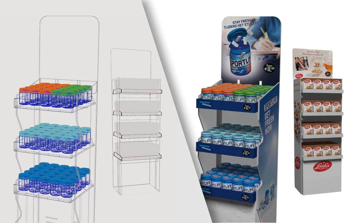 Schets en product 3D display met producten