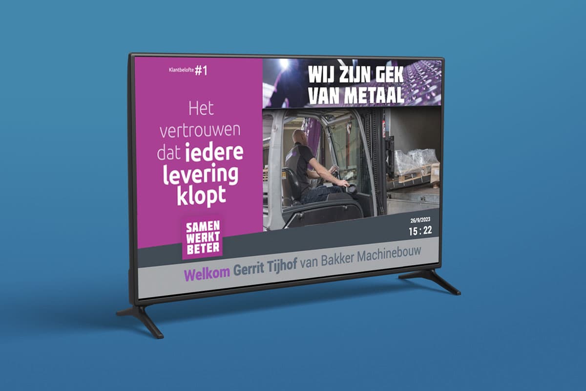 Metaalketen tv scherm met narrowcasting
