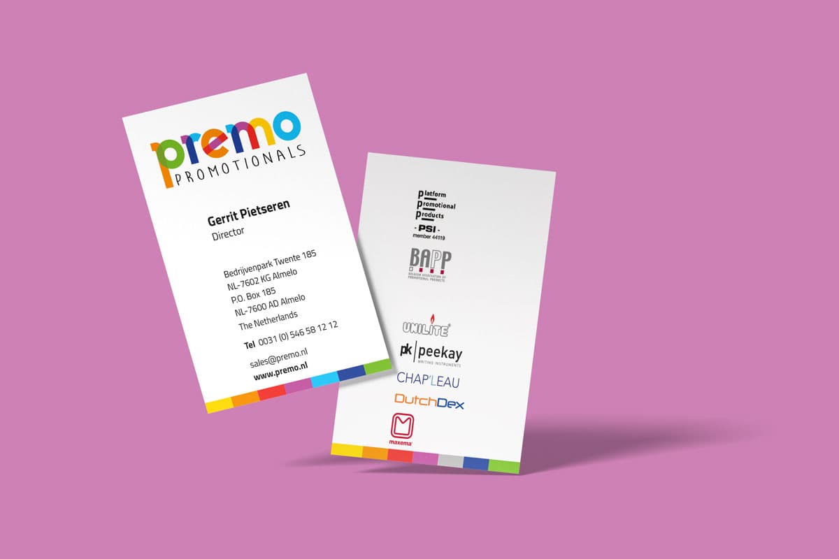 PREMO huisstijl visitekaartje voor en achterkant