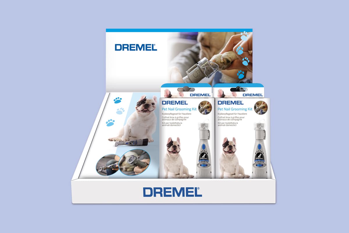 Dienst Verpakkingsdesign toont Dremel display en verpakkingen