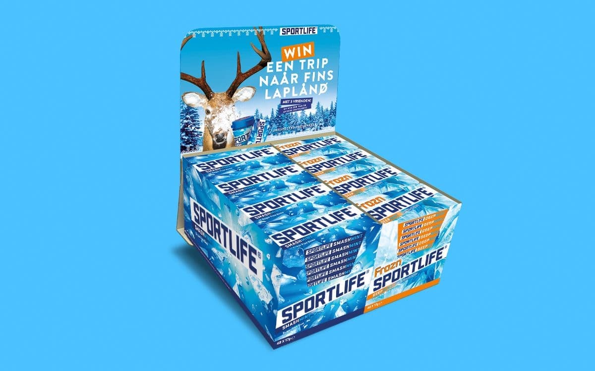 Sportlife toonbank display met kauwgompakjes